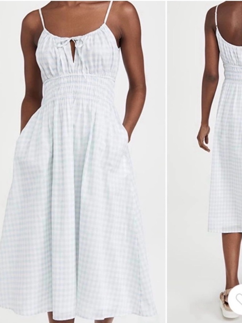 TORY BURCH gingham beach blue and white midi dress size XS vacation spring comfy